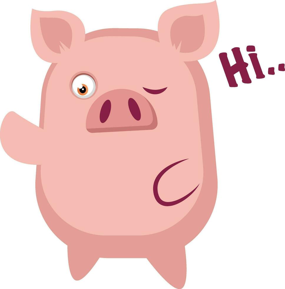 Piggy is waving, illustration, vector on white background.