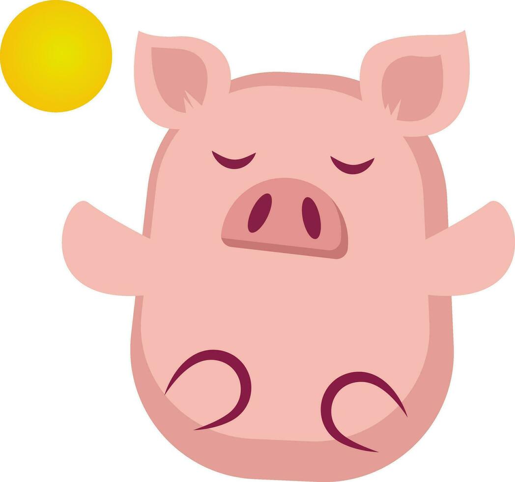 Piggy is meditating, illustration, vector on white background.