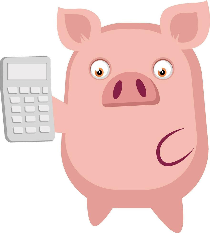 cerdito es participación un calculadora, ilustración, vector en blanco antecedentes.