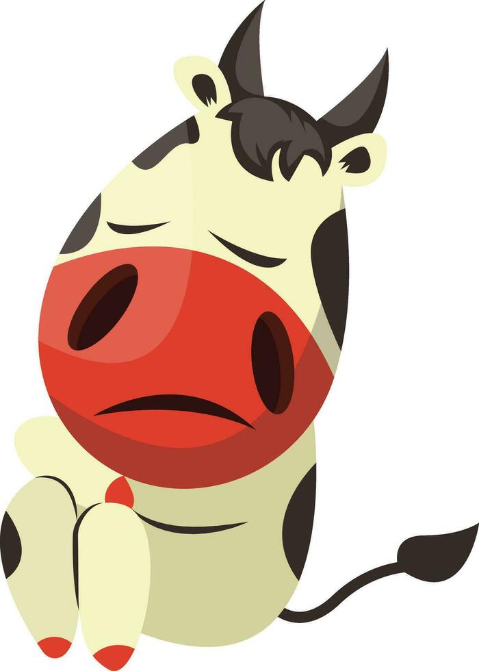 Cow is feeling sad, illustration, vector on white background.