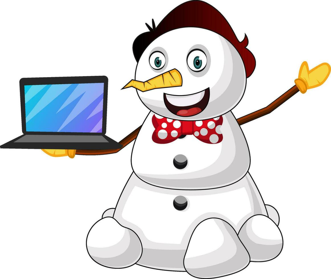 Snowman with laptop illustration vector on white background