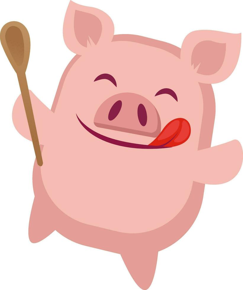 Piggy is cooking, illustration, vector on white background.