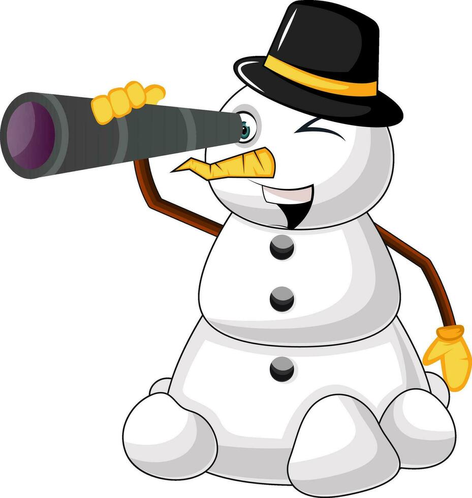 Snowman with telescope illustration vector on white background