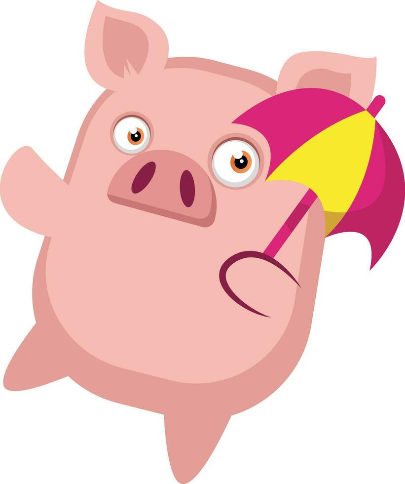 cerdito es participación un paraguas, ilustración, vector en blanco antecedentes.