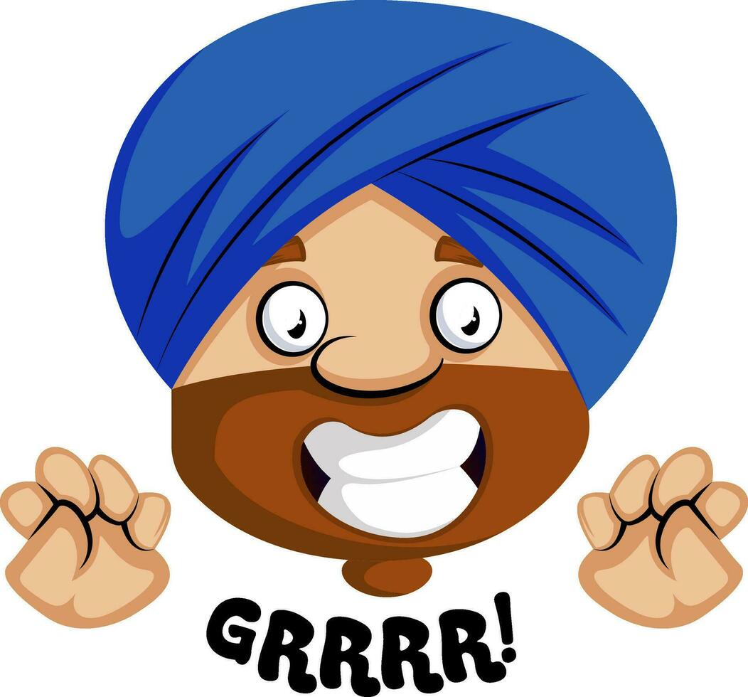 Muslim human emoji is angry, illustration, vector on white background.