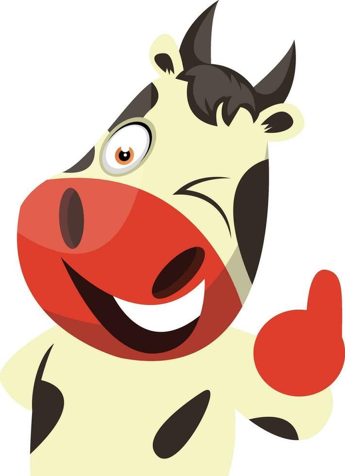 Cow is feeling positive, illustration, vector on white background.