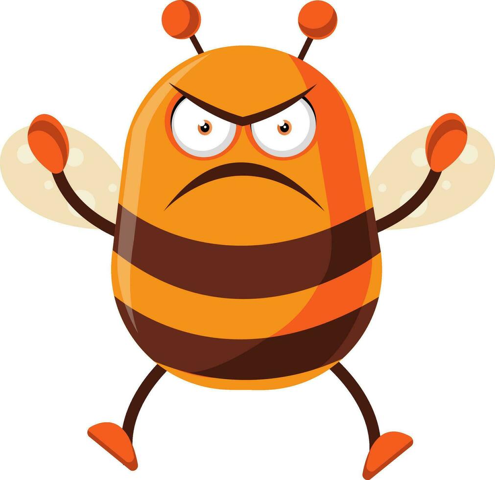 Bee is angry, illustration, vector on white background.