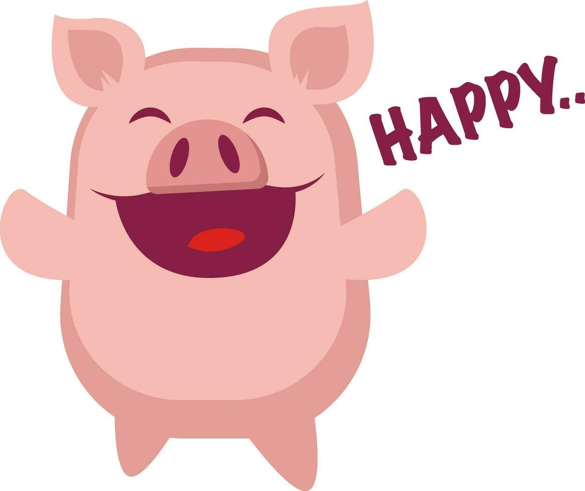 Piggy is happy, illustration, vector on white background.