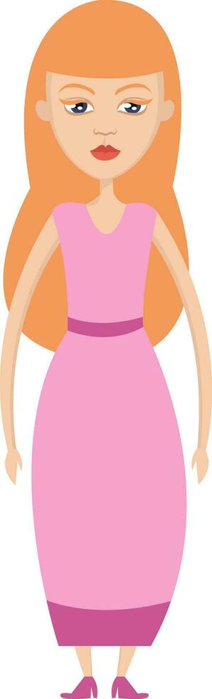 Girl in pink dress illustration vector on white background