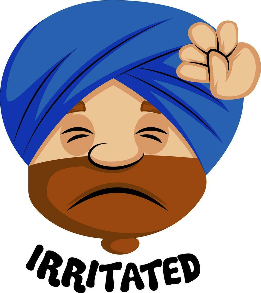 Muslim human emoji feeling irritated, illustration, vector on white background.