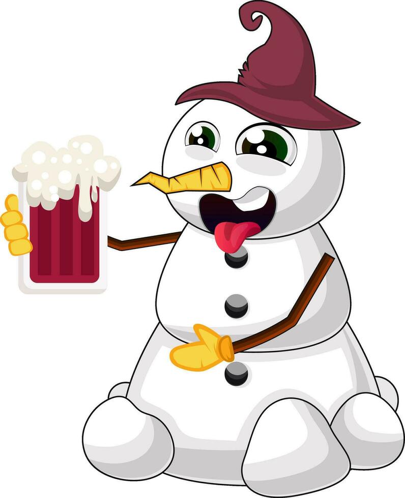 Drunk snowman illustration vector on white background