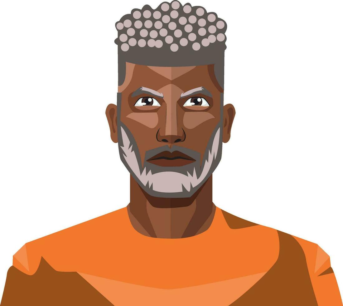 africano chico con gris pelo y barba ilustración vector en blanco antecedentes