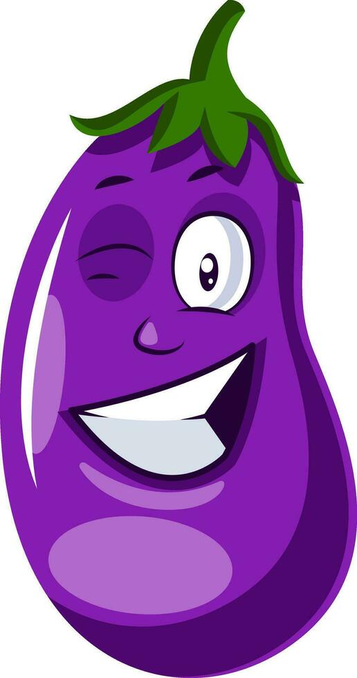 Brinjal winking illustration vector on white background