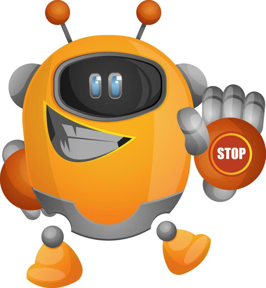 Cartoon robot with a stop sign on hand illustration vector on white background