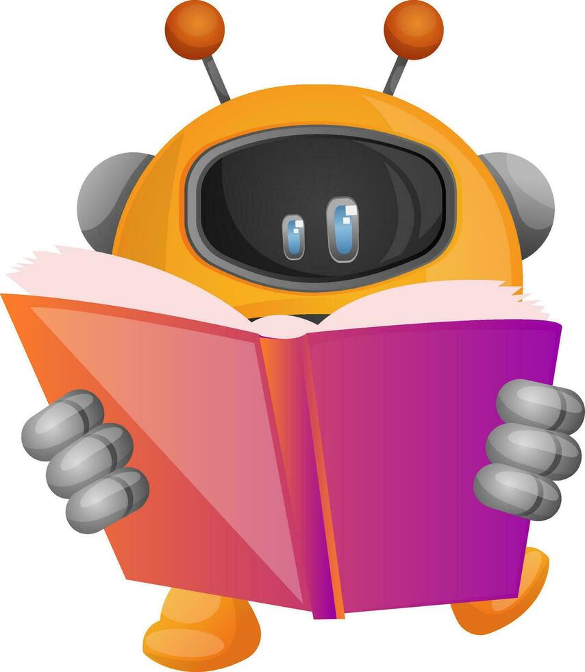 Cartoon robot reading a book illustration vector on white background