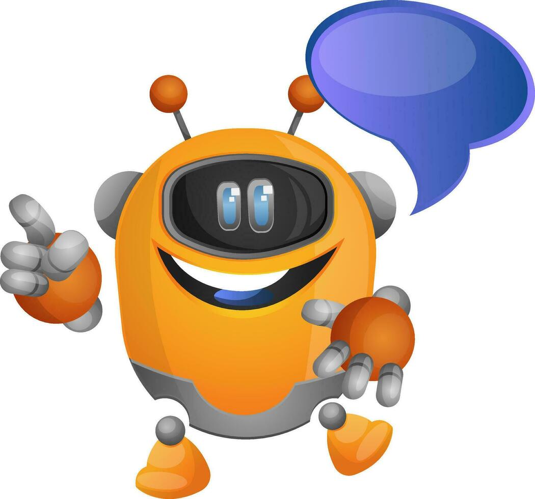 The cute orange robot with a text bubble illustration vector on white background