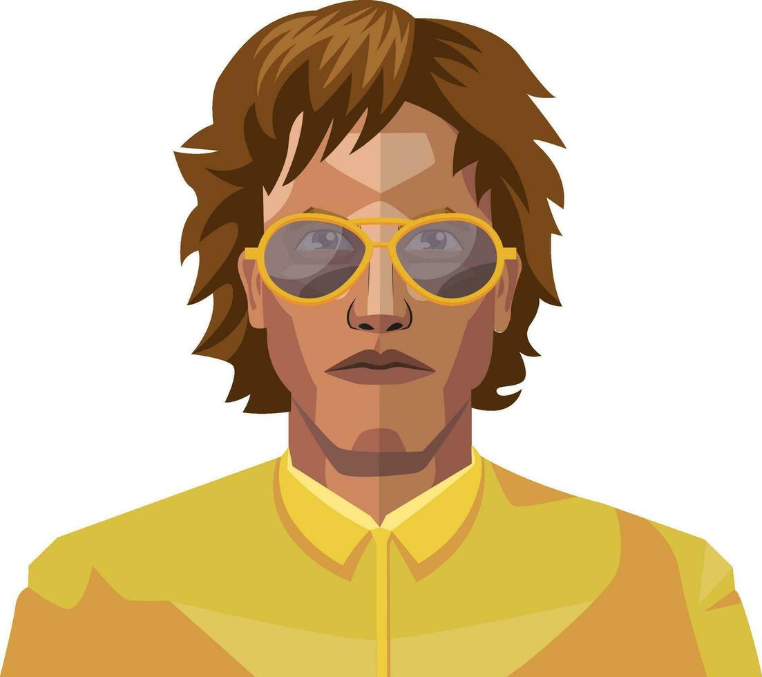Man with long brown hair wearing glasses illustration vector on white background