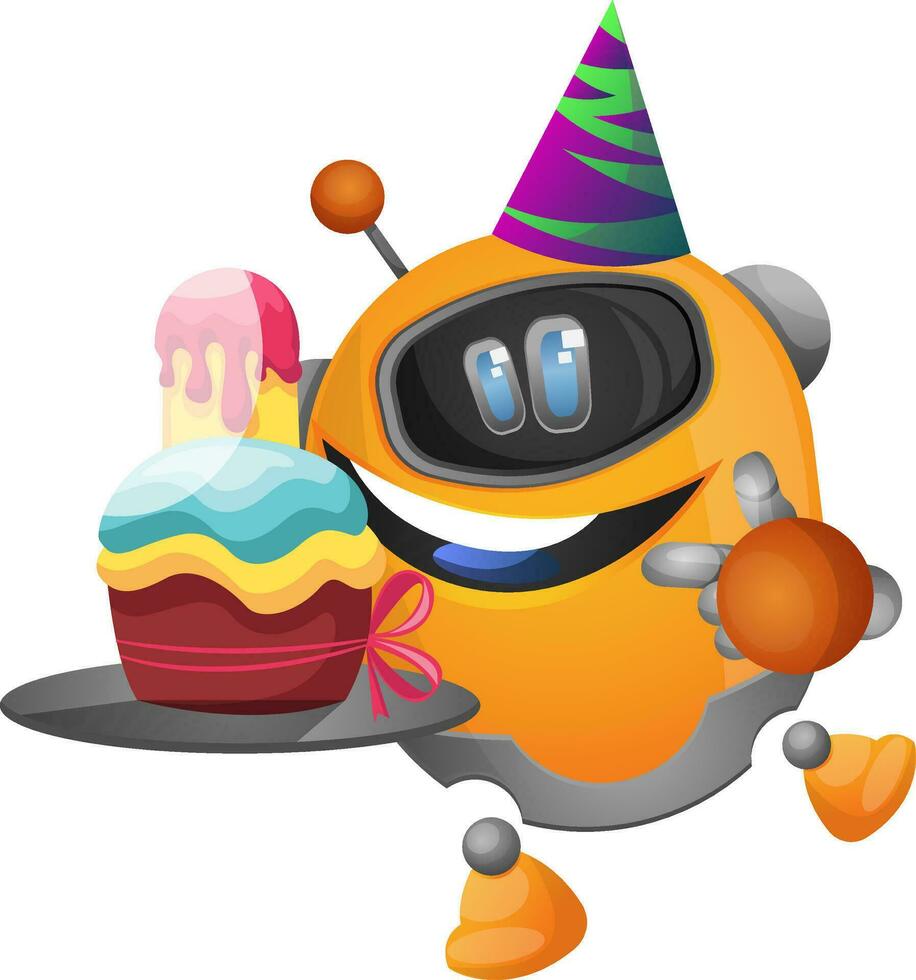 Robot celebrates a birthday illustration vector on white background