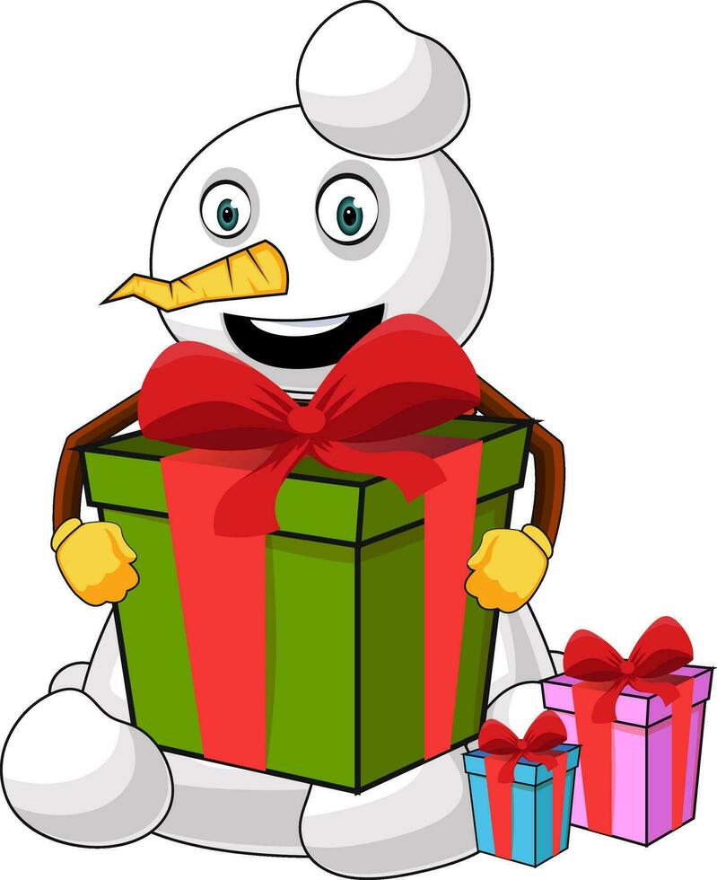 Snowman with big present illustration vector on white background