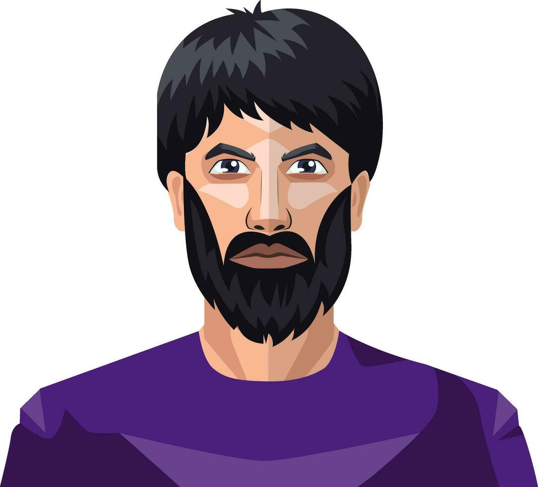 Man with a beard and long black hair illustration vector on white background
