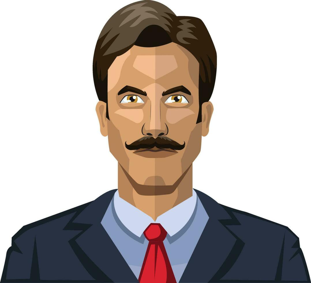 hombre con bigotes y corto negro pelo ilustración vector en blanco antecedentes