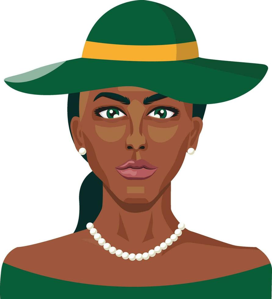 africano niña vistiendo verde sombrero ilustración vector en blanco antecedentes