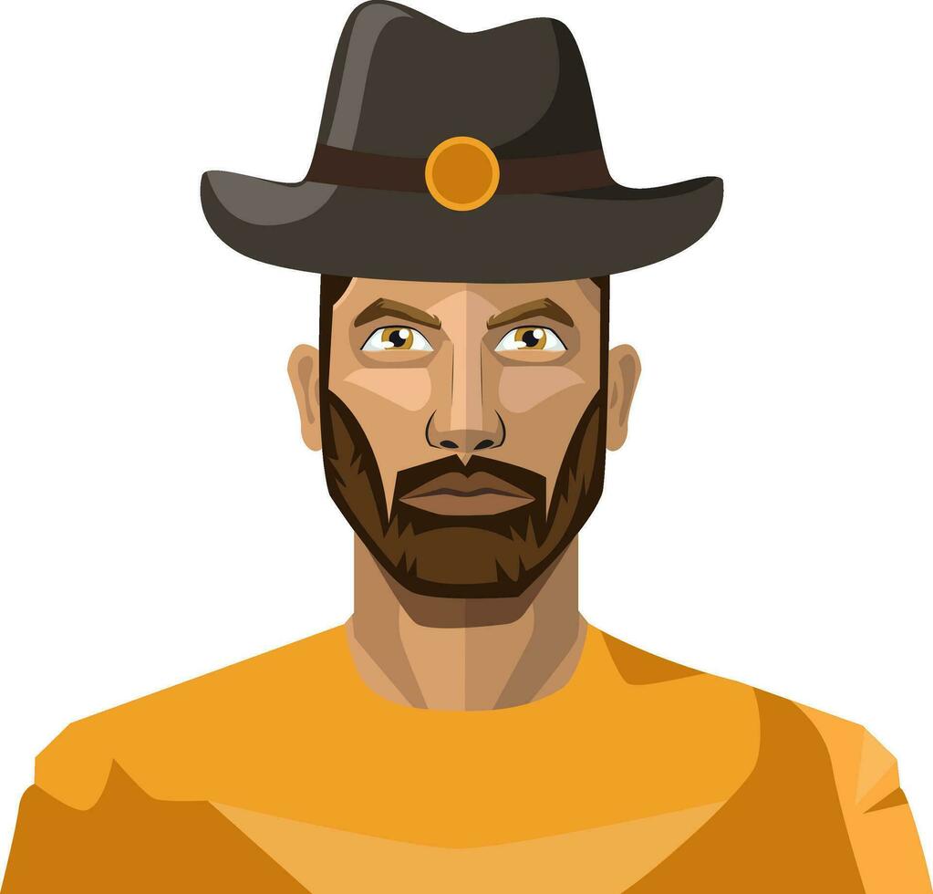 chico con barba vistiendo sombrero ilustración vector en blanco antecedentes