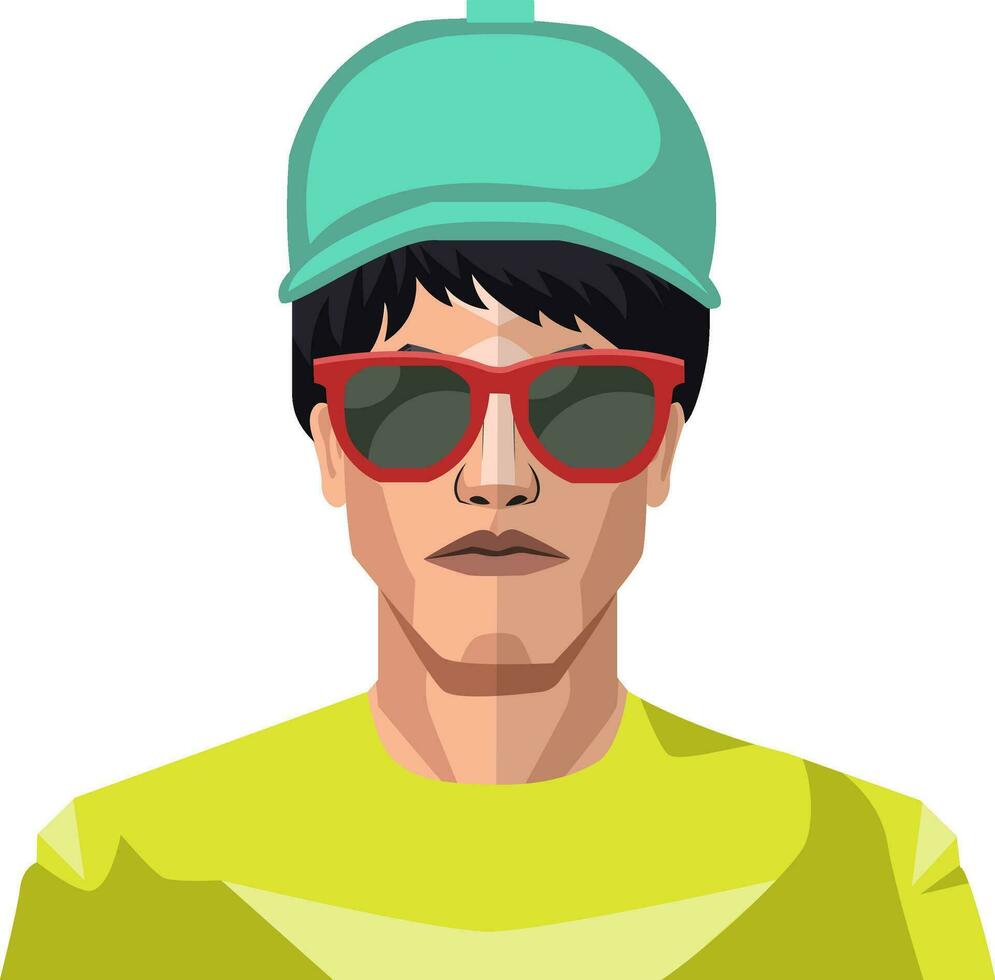 Boy wearing a blue hat and sunglasses illustration vector on white background