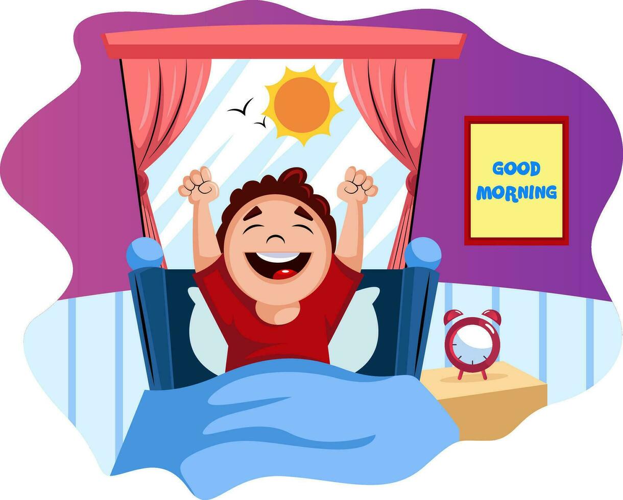 Boy woke up happy illustration vector on white background