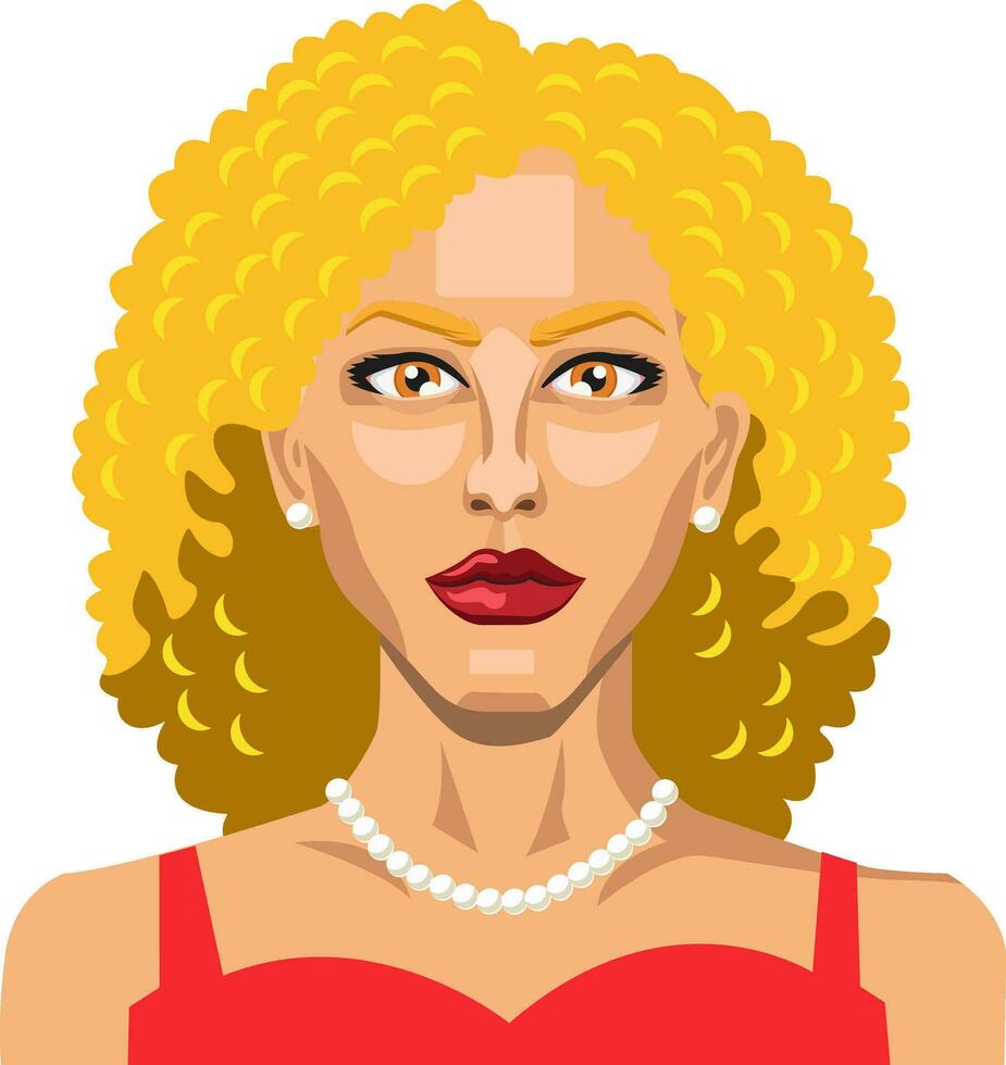 Blonde girl with a red dress illustration vector on white background
