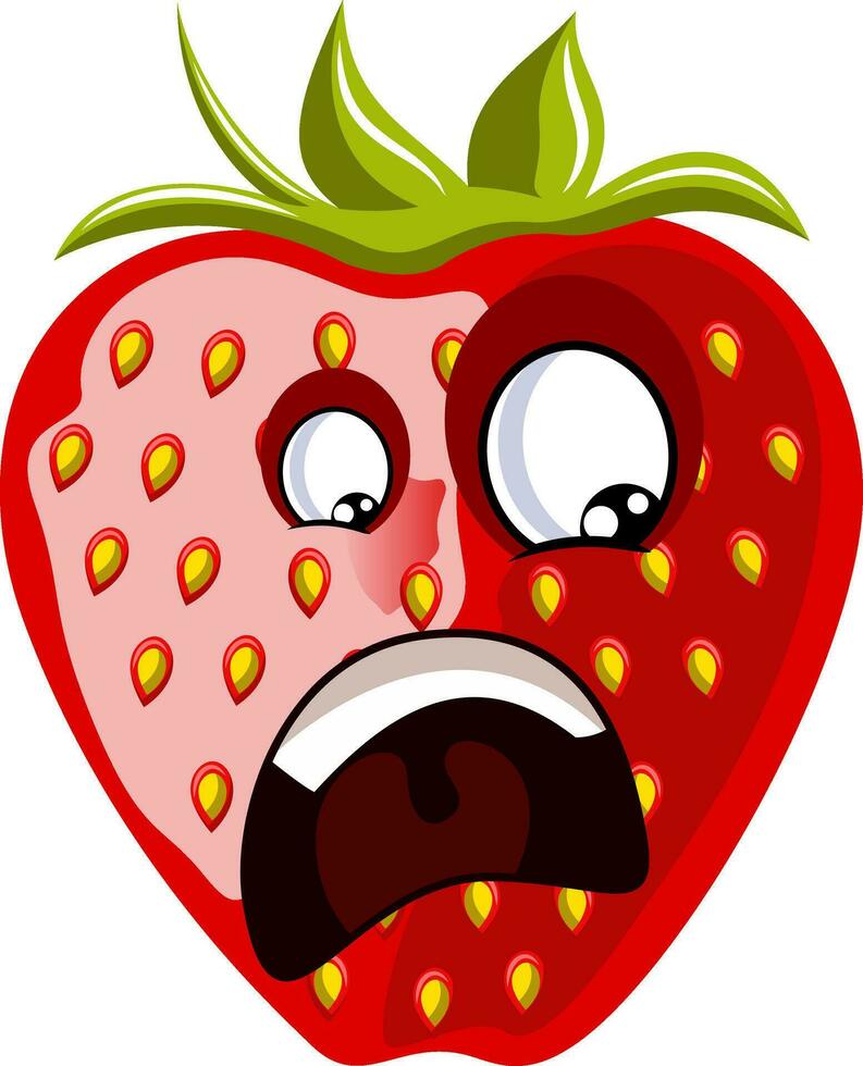 Affraid strawberry face illustration vector on white background