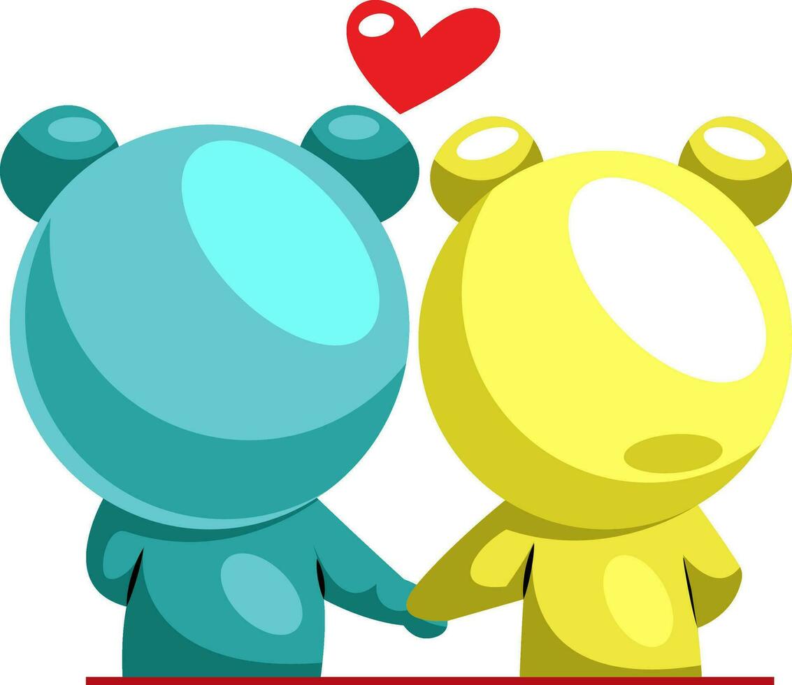 Blue and yellow bear in love illustration vector on white background