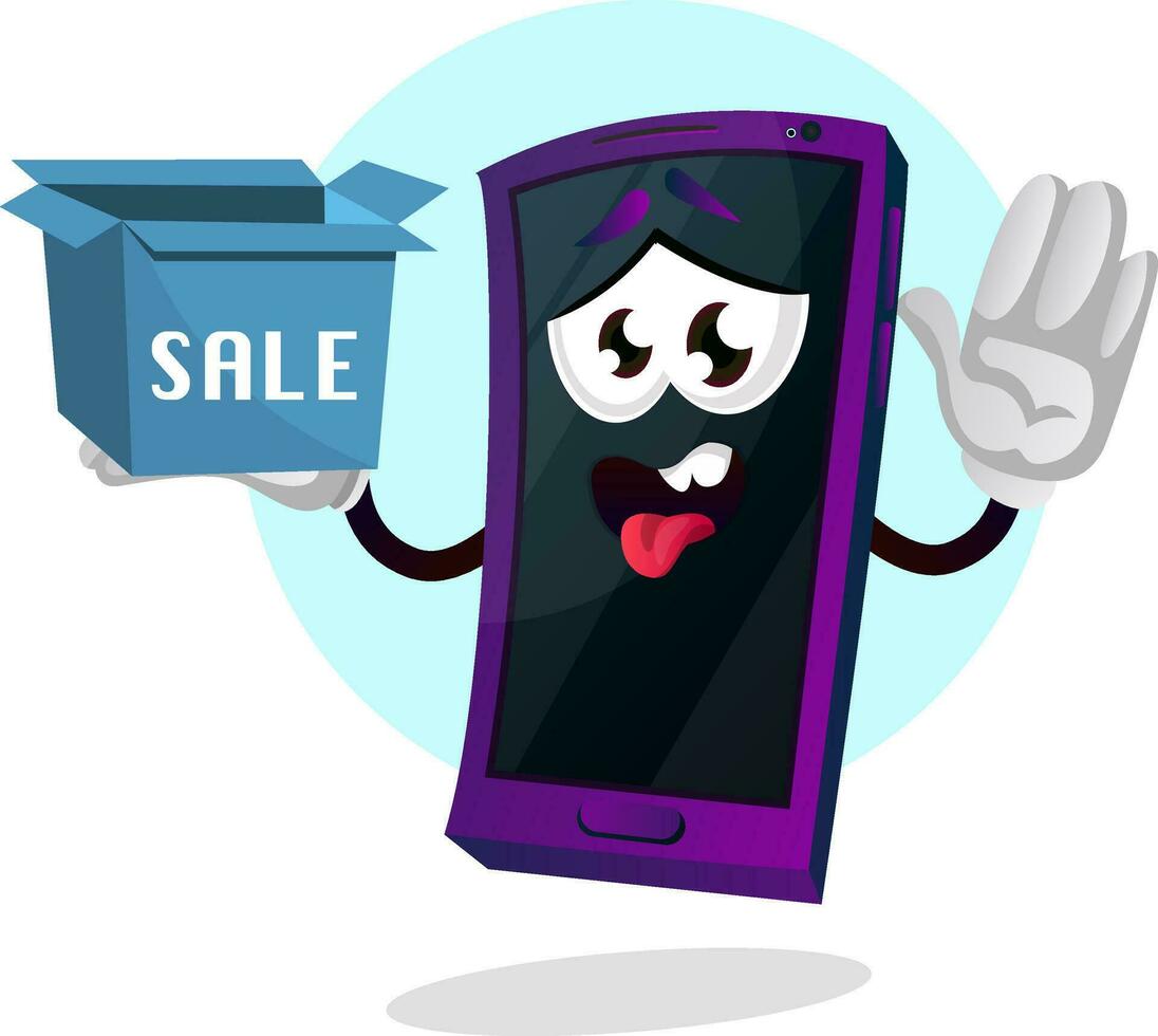 Mobile emoji with a sale sign illustration vector on white background