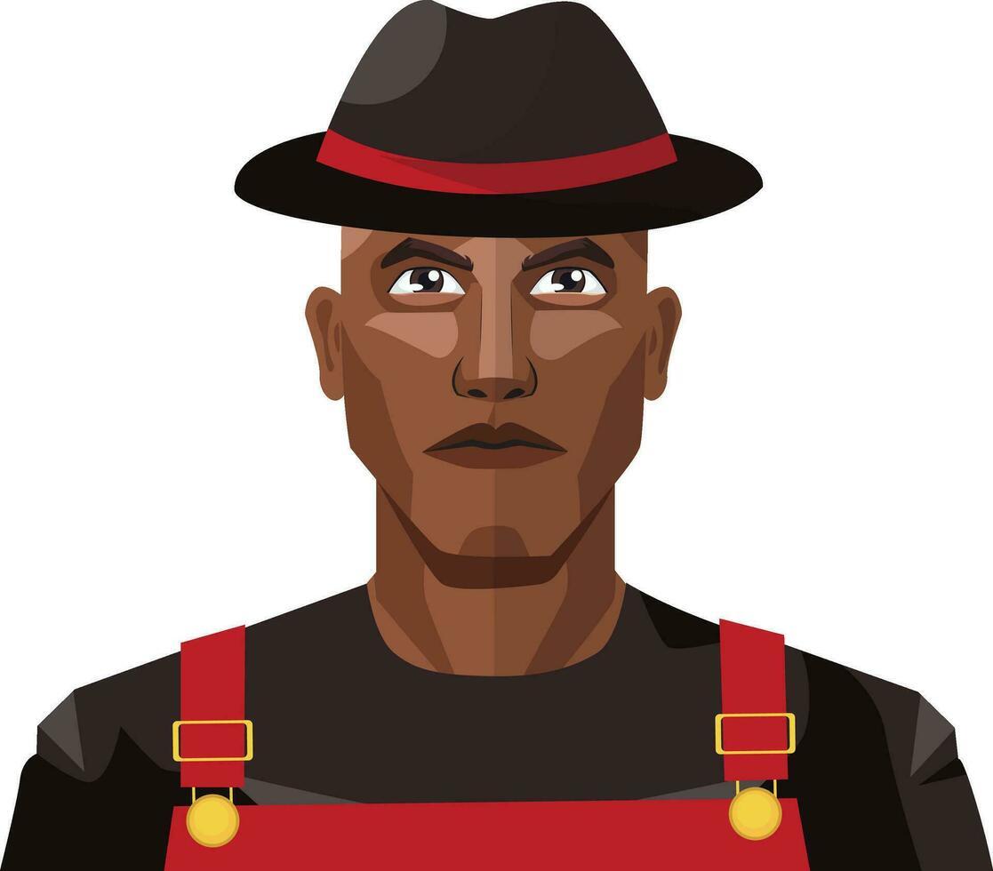 africano masculino vistiendo negro sombrero ilustración vector en blanco antecedentes