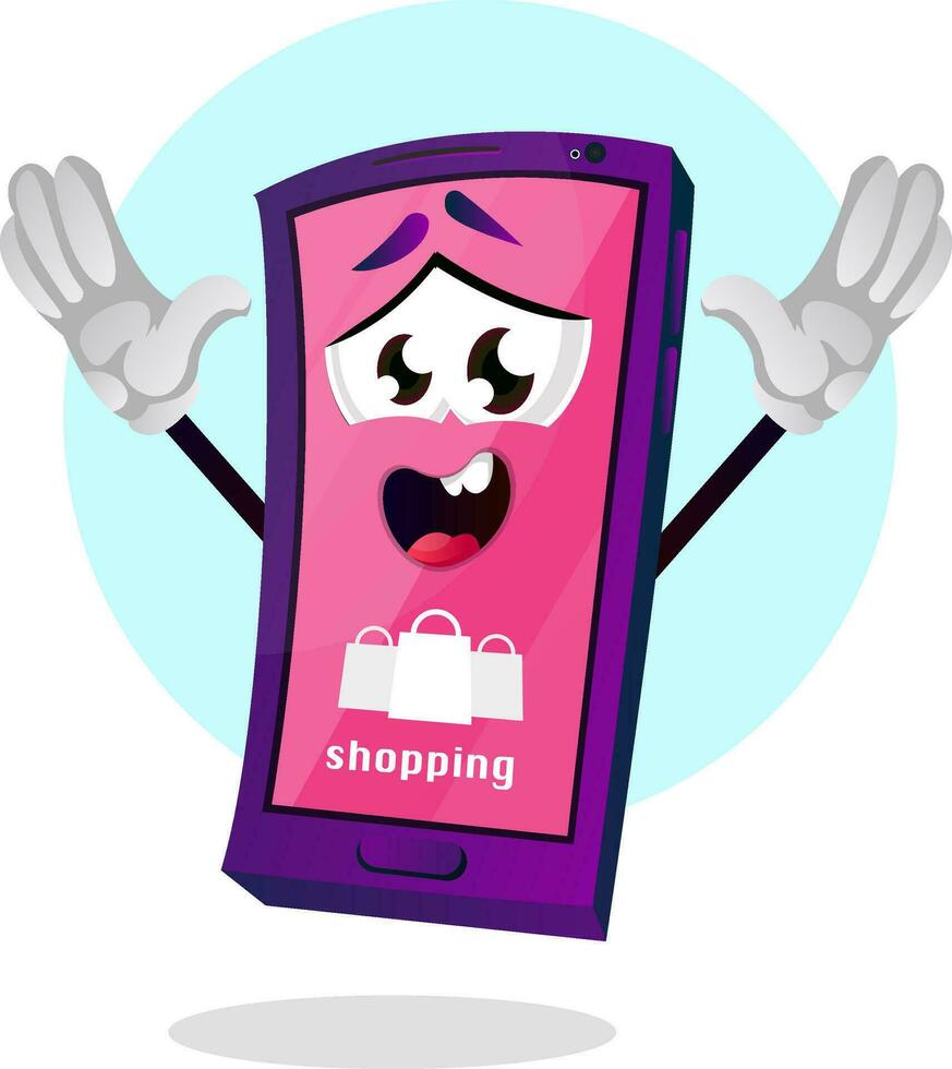 Pink mobile emoji with a shoping icon illustration vector on white background