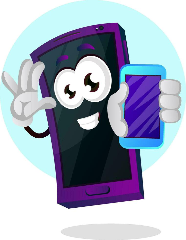 Mobile emoji holding a smartphone illustration vector on white background
