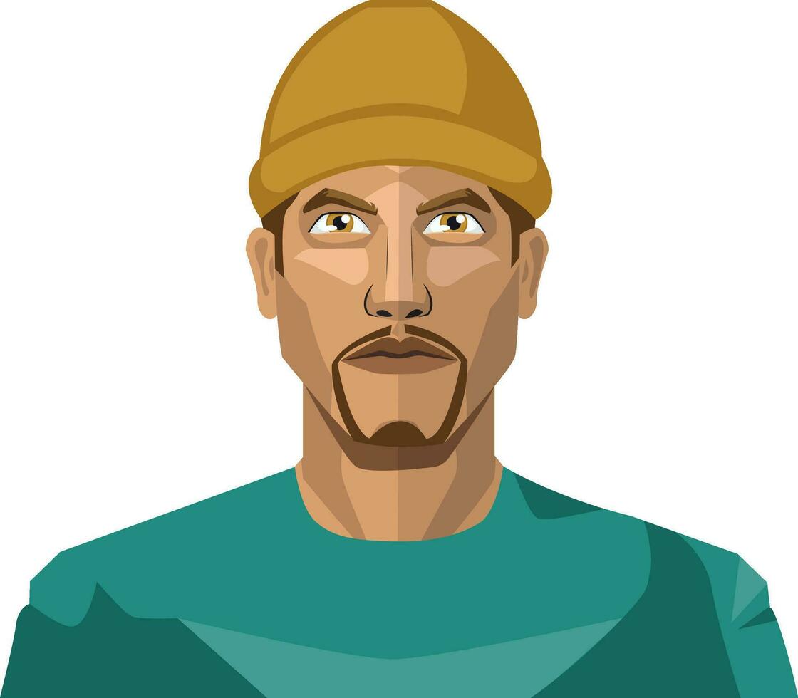 Guy with a goatee beard wearing a brown hat illustration vector on white background