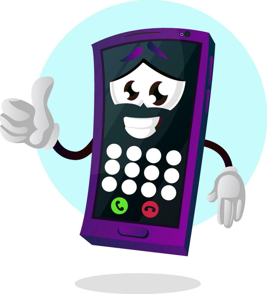 Mobile emoji with a dial screen on its body illustration vector on white background