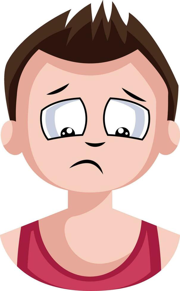 Brown haired boy in red top is very sad illustration vector on white background