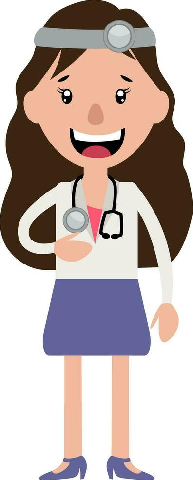 un mujer médico con estetoscopio riendo ilustración vector en blanco antecedentes