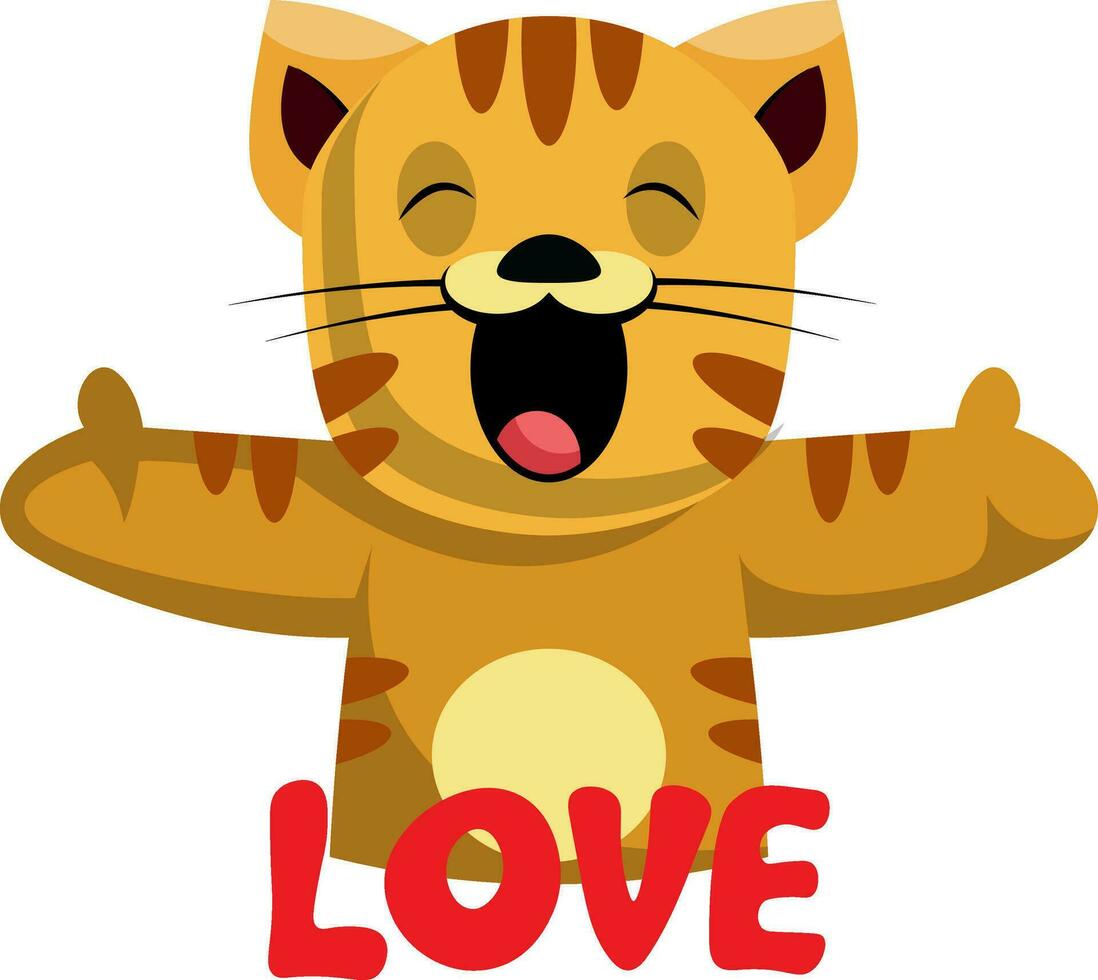 Ginger cat says that she loves you illustration vector on white background