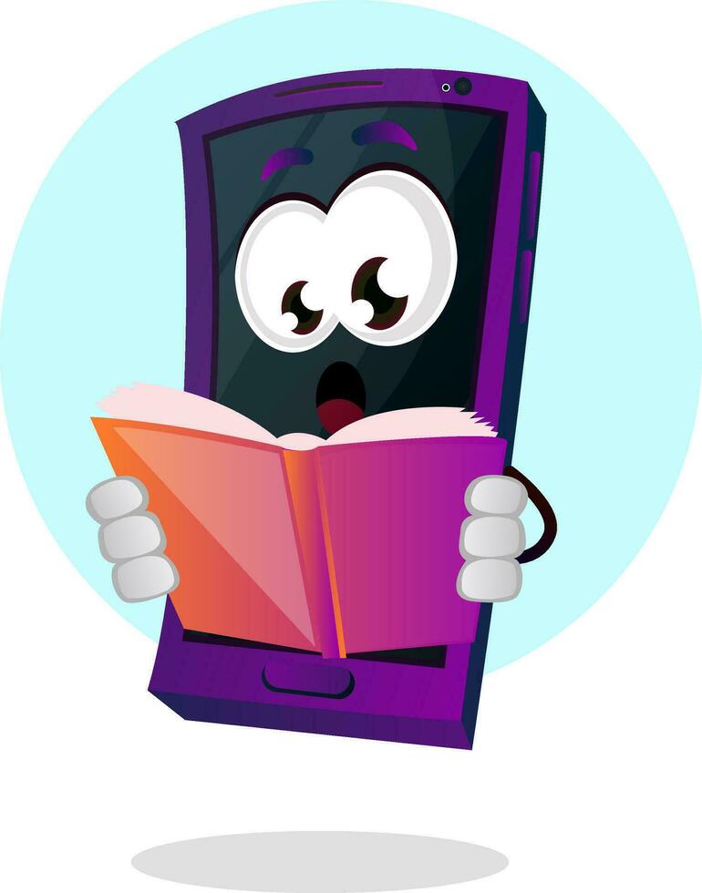 Mobile emoji reading a book illustration vector on white background