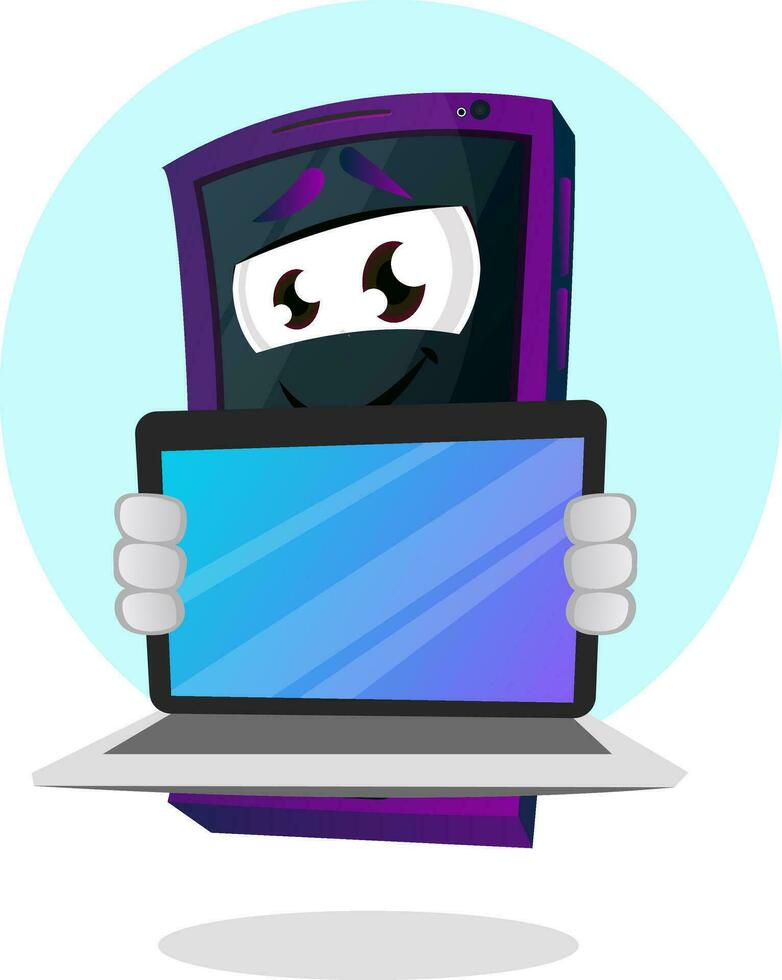 Mobile emoji showing his laptop illustration vector on white background