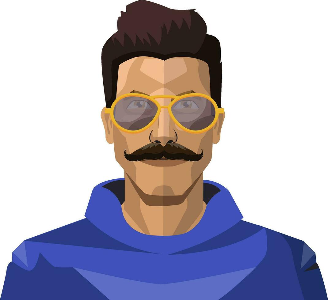 hermoso chico con bigotes y Gafas de sol ilustración vector en blanco antecedentes