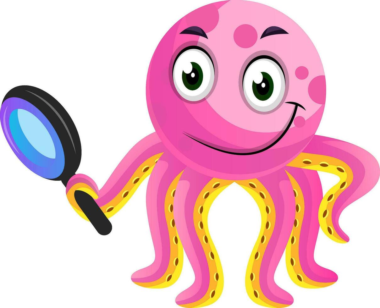 rosado pulpo investigando ilustración vector en blanco antecedentes