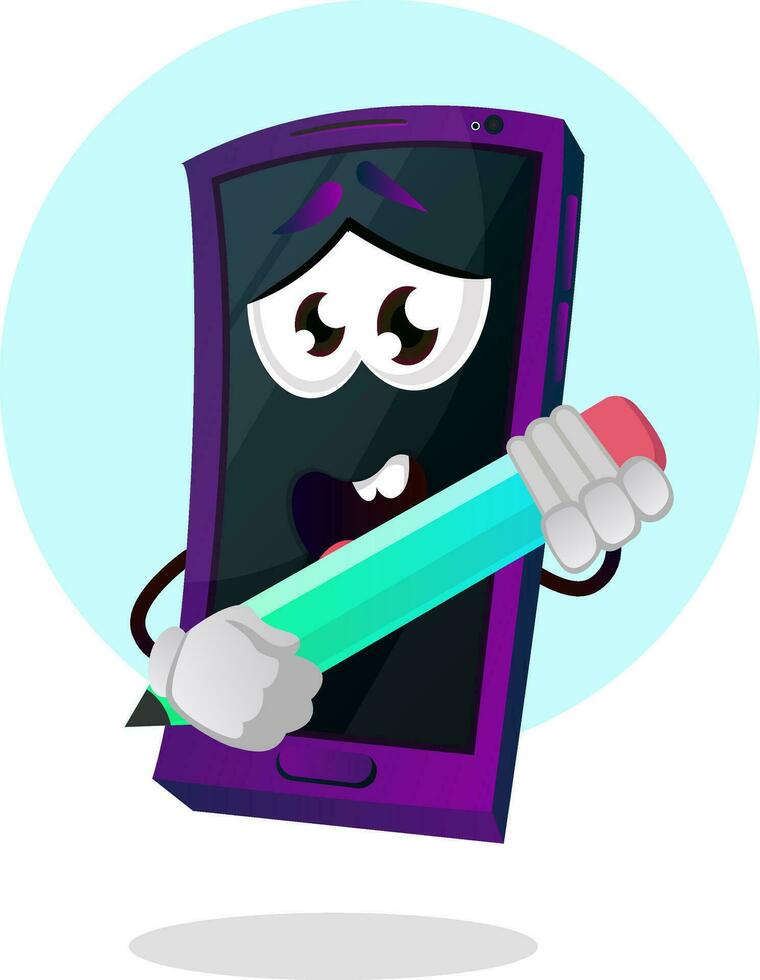 Mobile emoji holding a pen illustration vector on white background