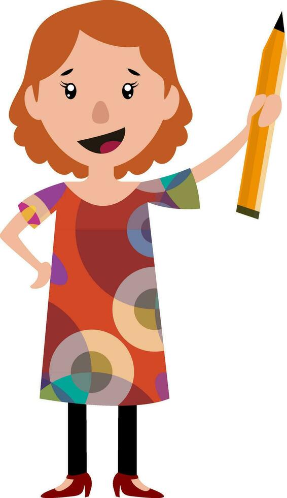 Woman in dress holding a big pencil illustration vector on white background