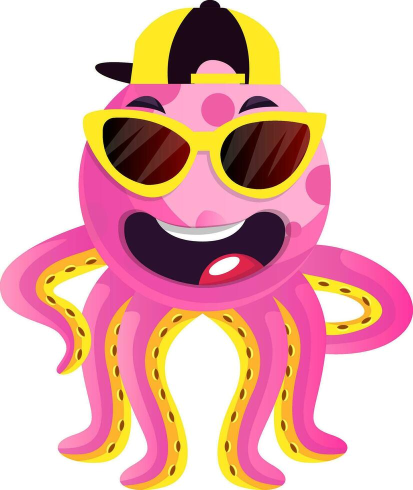 Octopus with sunglasses and hat illustration vector on white background