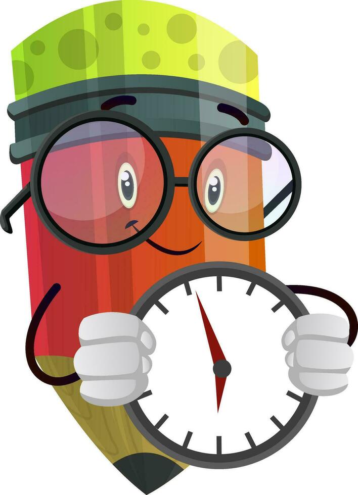 Red pencil with a clock in his hands illustration vector on white background