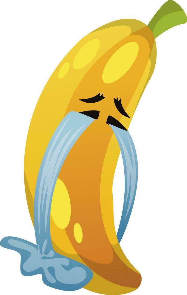 Banana crying illustration vector on white background